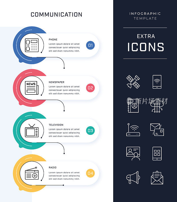 时间轴信息图表模板和通信图标集