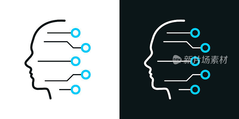 人脸和电路板。黑色或白色背景上的双色线图标-可编辑的笔画
