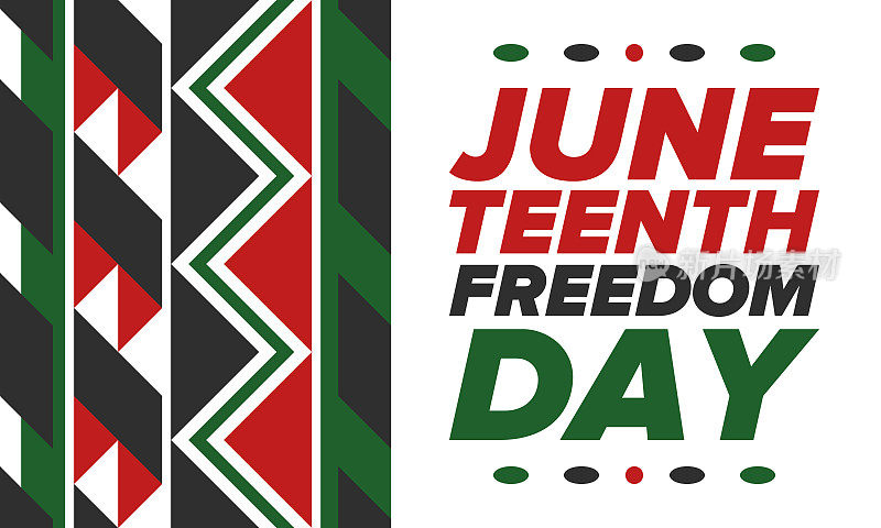 六月独立日。自由或解放日。每年的美国节日，在6月19日庆祝。非裔美国人的历史和遗产。海报，贺卡，横幅和背景。向量
