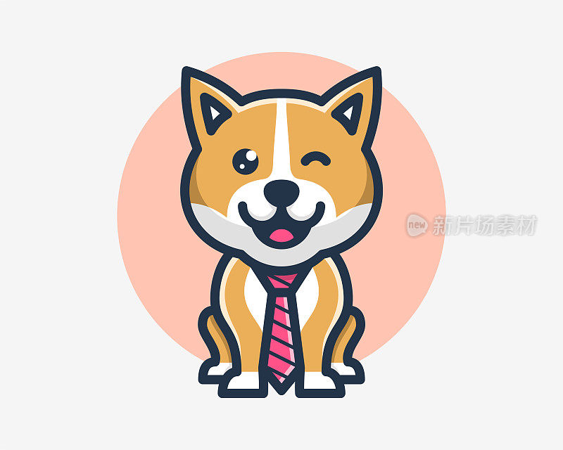 可爱的柴犬狗小狗狗戴领带西装俏皮有趣的卡通吉祥物矢量插图