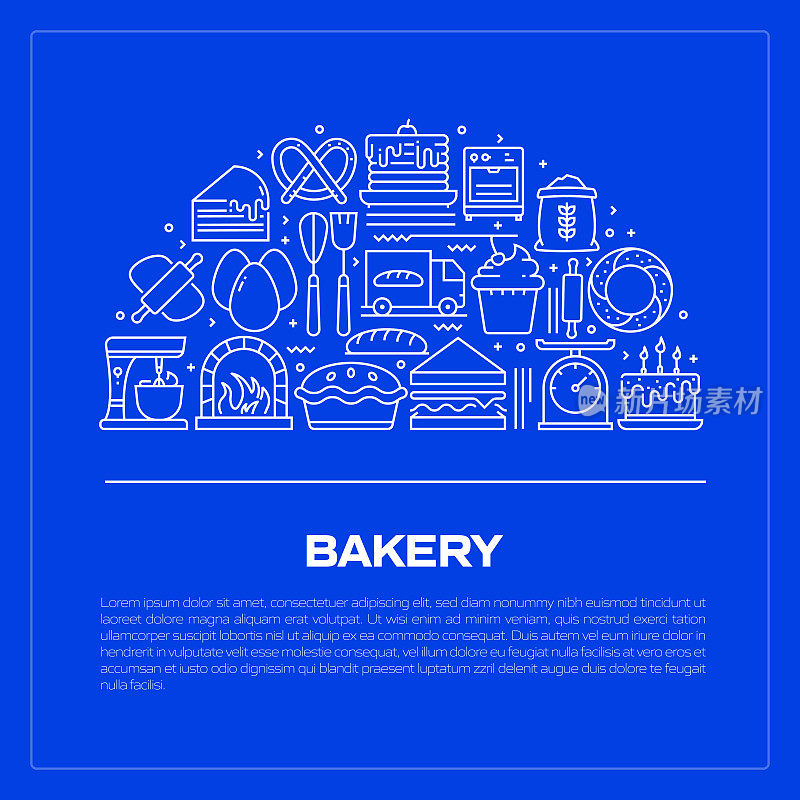 面包店相关横幅设计的网页，标题，小册子，年度报告和书籍封面