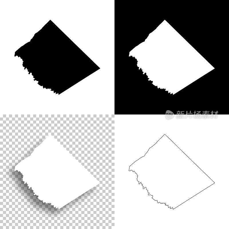 德克萨斯州考德威尔县。设计地图。空白，白色和黑色背景