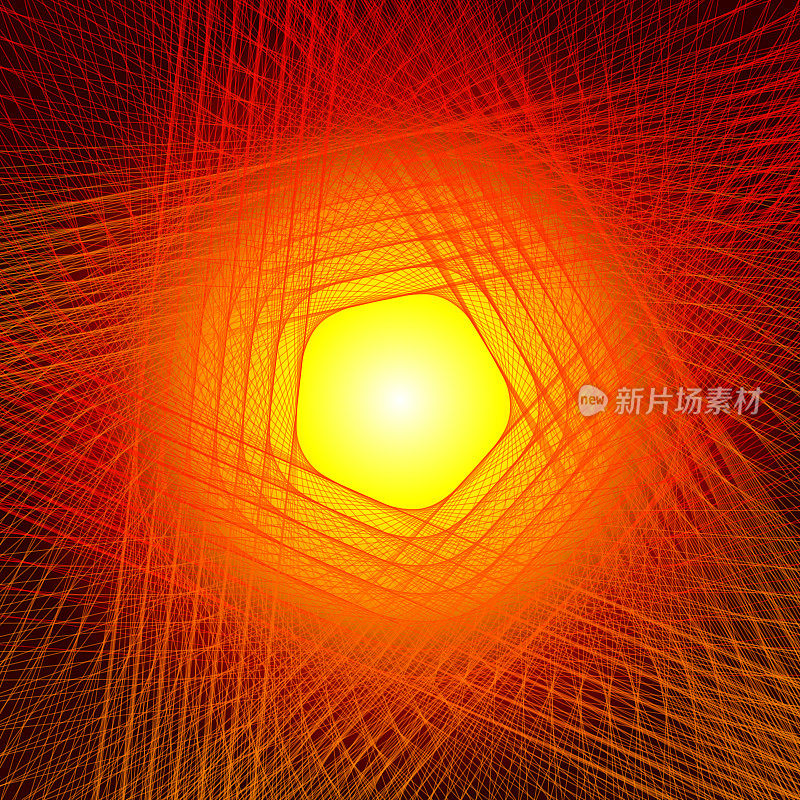 充满活力的抽象线条网围绕着一个辐射黄色的核心。