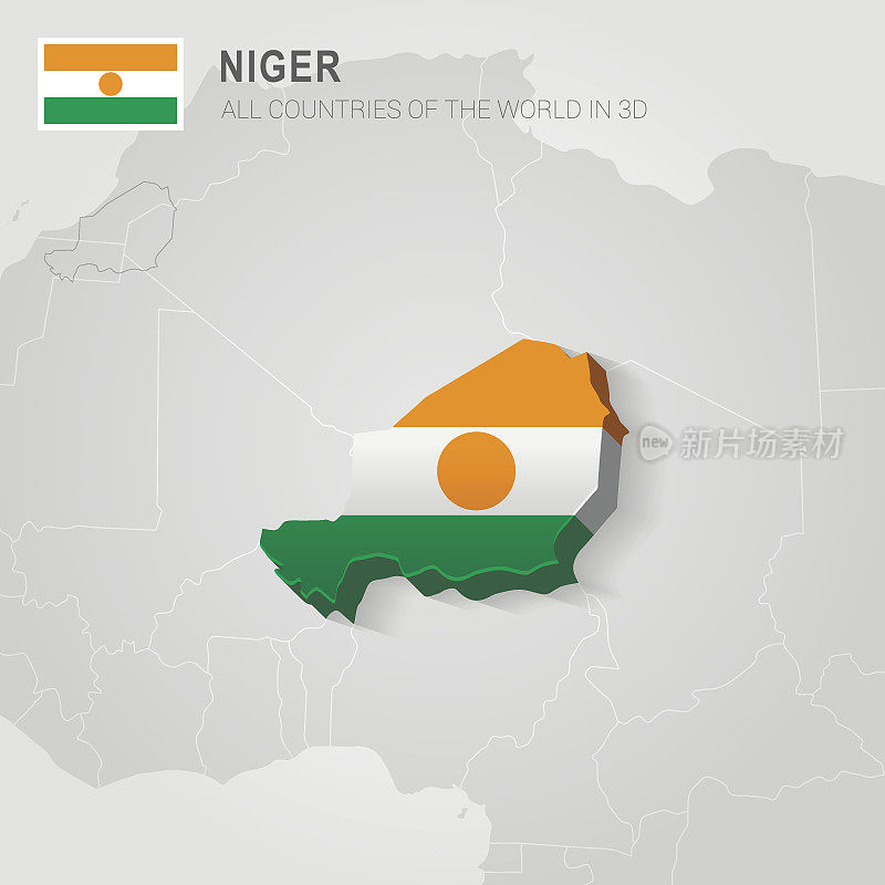 尼日尔在灰色地图上绘制。