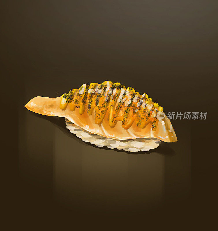 麻武里三文鱼烤芝士和蛋黄酱寿司手握寿司插画