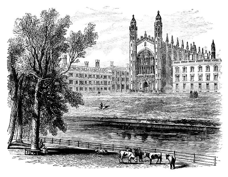 19世纪英国剑桥国王学院的雕刻