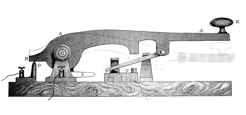 19世纪刻制的电报机或莫尔斯电报机