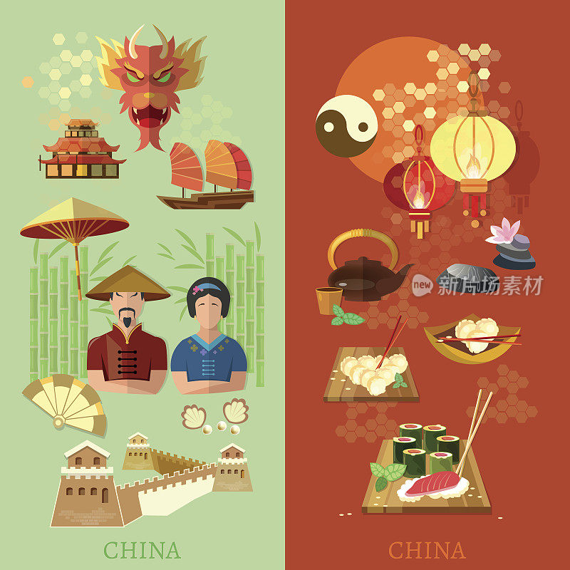 中国文化和传统中国吸引矢量横幅