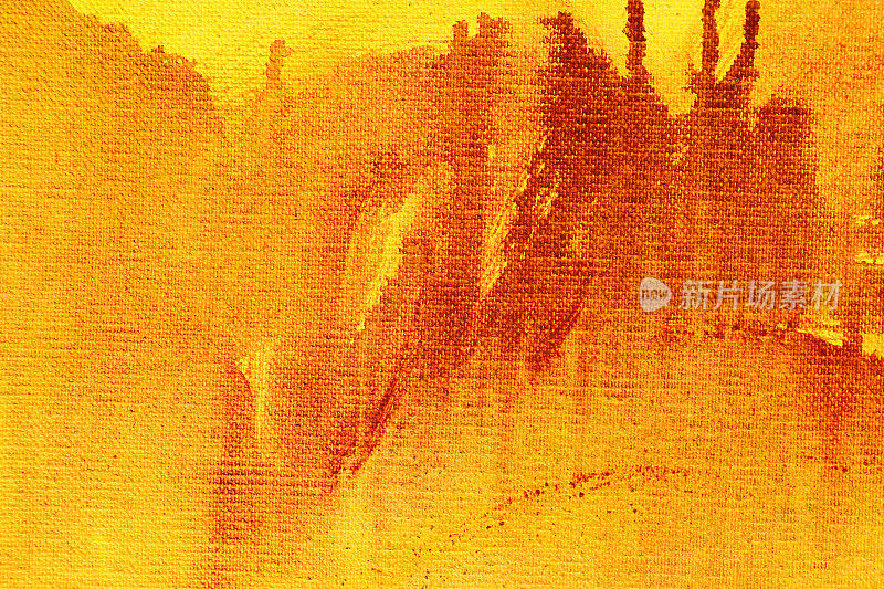 黄色和棕色的抽象艺术背景。画布上的丙烯酸染料。温暖的颜色。柔和的油漆笔触。
