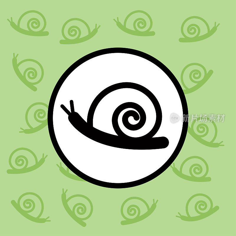 绿色背景上的蜗牛图标和符号