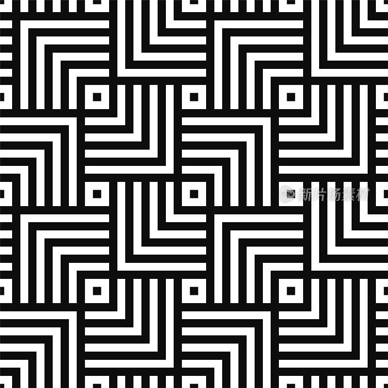 几何无缝矢量创意模式。黑白方块背景