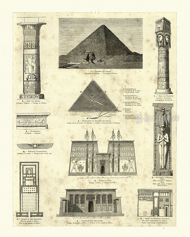 古埃及建筑的例子，庙宇，金字塔，圆柱
