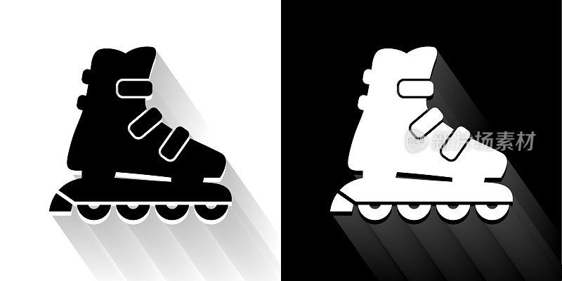 滚轴溜冰鞋黑色和白色图标与长影子