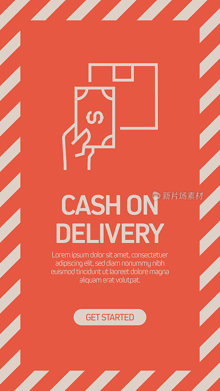 现金交付线图标概念，轮廓矢量符号插图。完美像素，可编辑的描边。