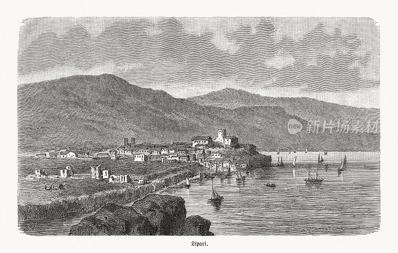 意大利第勒尼安海伊奥利亚群岛的利帕里木刻，1893年出版