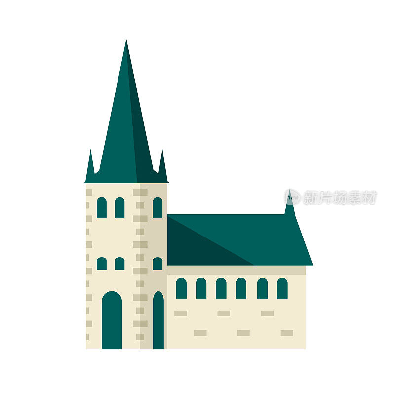 圣奥拉夫教堂。古老的欧洲历史城市。基督教的寺庙。白塔。中世纪的城市元素，房子和红色的屋顶。爱沙尼亚塔林旅游景点。