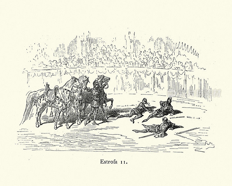 中世纪锦标赛的冠军夺取了对手的马匹