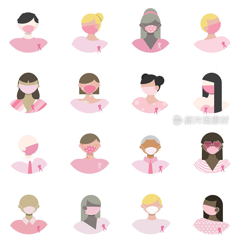 粉色挑战-乳腺癌意识-人们与粉色丝带化身集