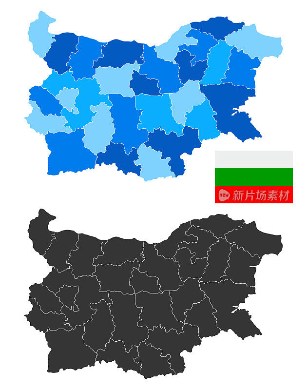 保加利亚国旗地图。高详细蓝色矢量插图