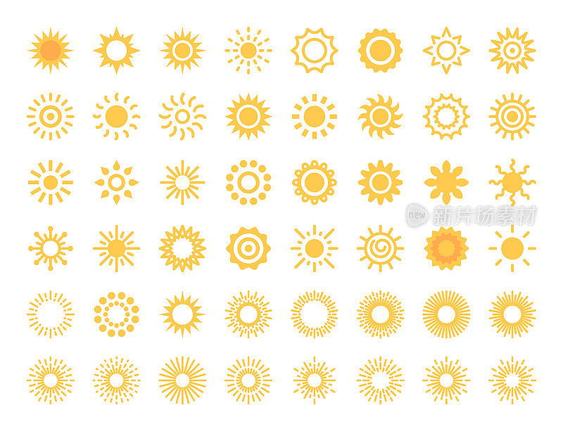 太阳，日出，日落，Sunburst图标。像素完美。设计元素。移动和网络。
