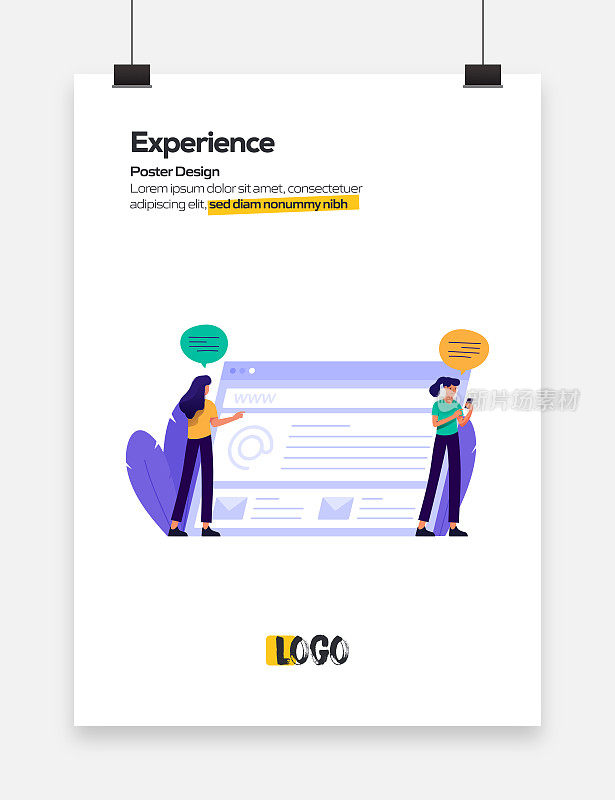 海报，封面和横幅的体验概念平面设计。现代平面设计矢量插图。