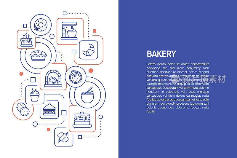 面包房概念，向量插图的面包房与图标