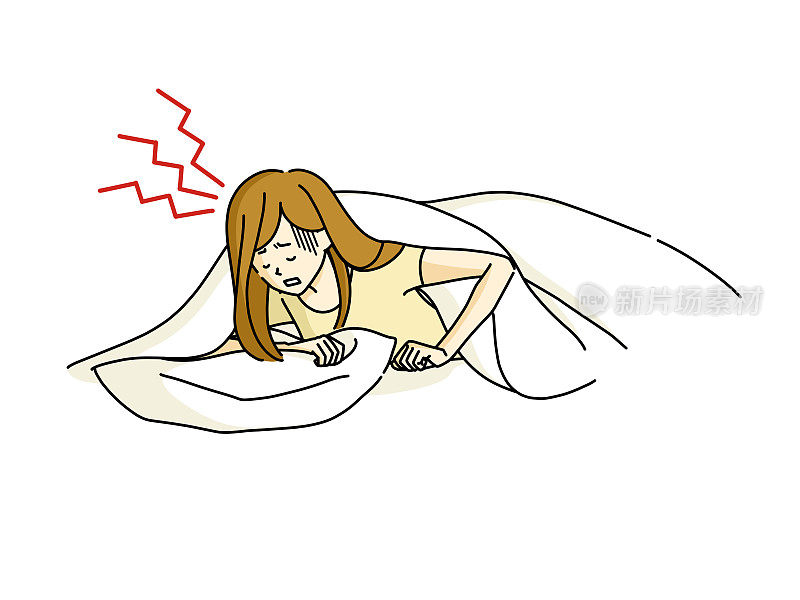 起床或睡觉时头痛的女人