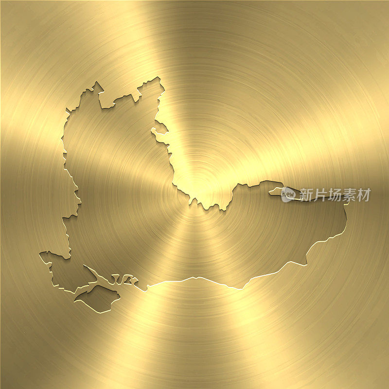 东南地图上的黄金背景-圆形拉丝金属纹理