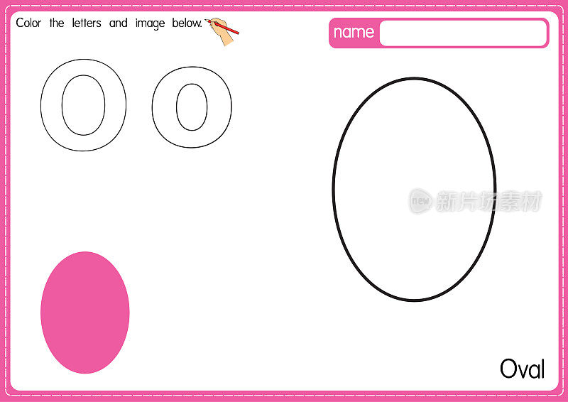 矢量插图的儿童字母着色书页与概述剪贴画，以颜色。字母O代表椭圆形。