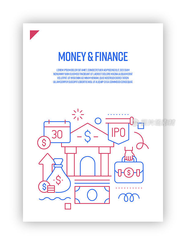 插图向量集货币和金融概念。线条艺术风格的网页，横幅，海报，印刷等背景设计。矢量插图。