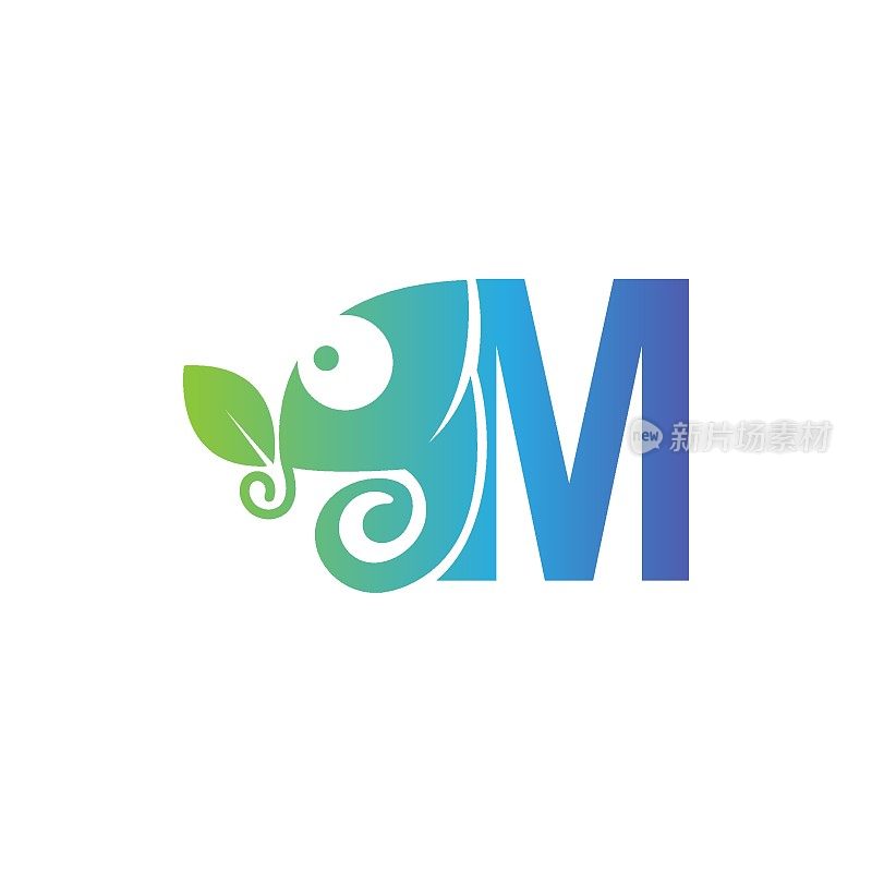 字母M图标与变色龙标志设计模板