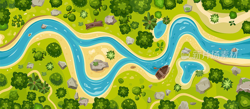 河流顶视图景观以上森林，航空地图