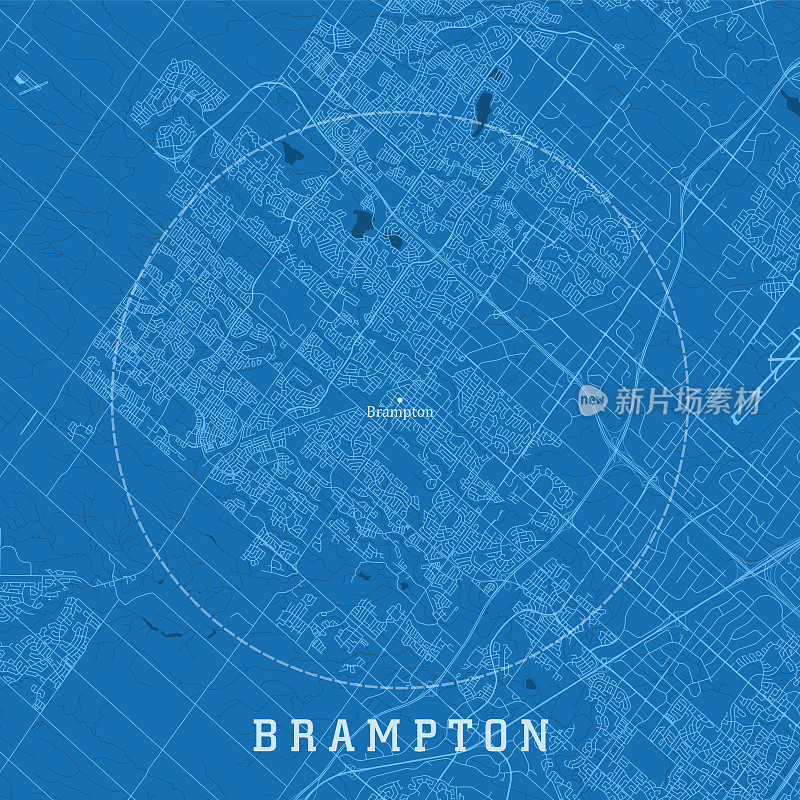 布兰普顿在城市矢量道路地图蓝色文本
