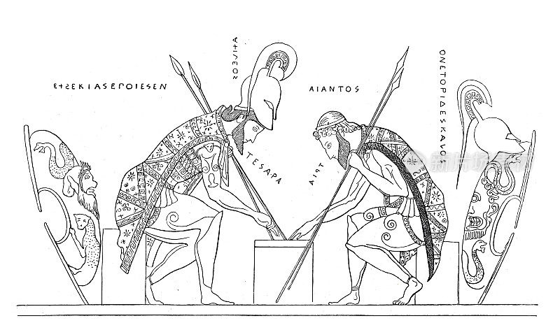 两个古希腊人在玩棋盘游戏