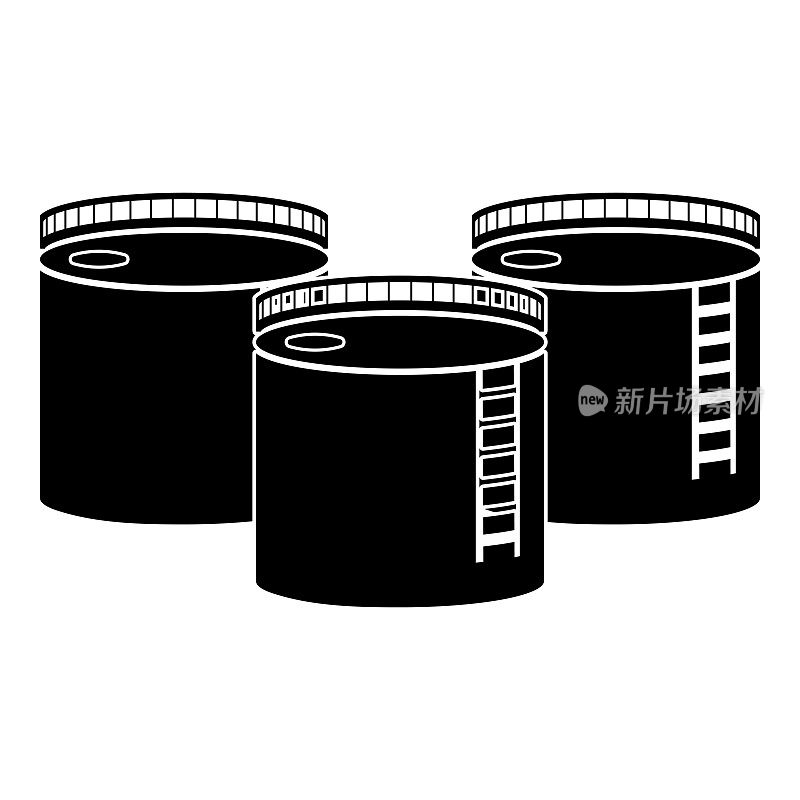 油箱与石油存储图标黑色矢量插图图像平面风格
