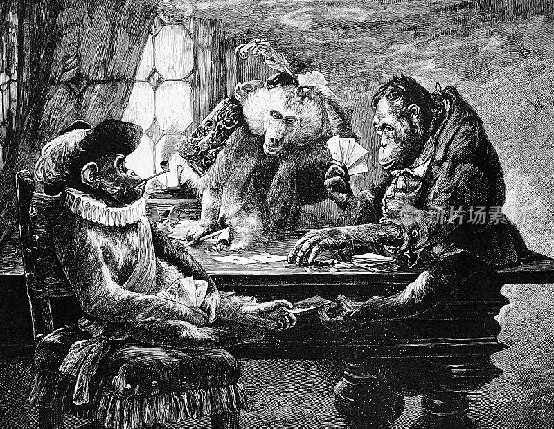 三只猴子在一张桌子上打牌