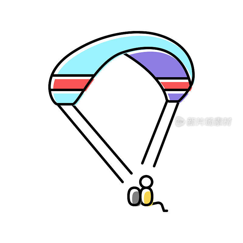滑翔伞极限运动彩色图标矢量插图