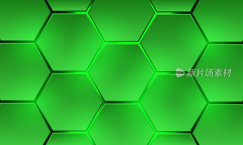 三维六边形技术抽象绿色背景。