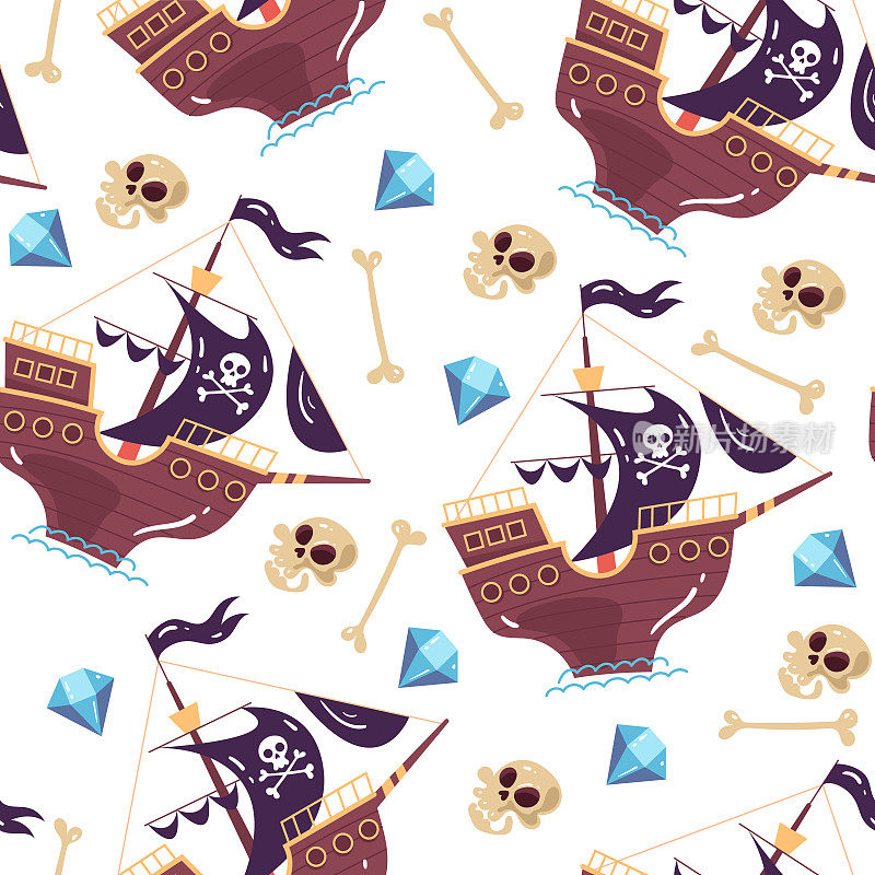 海盗无缝重复wrap封面图案背景插图