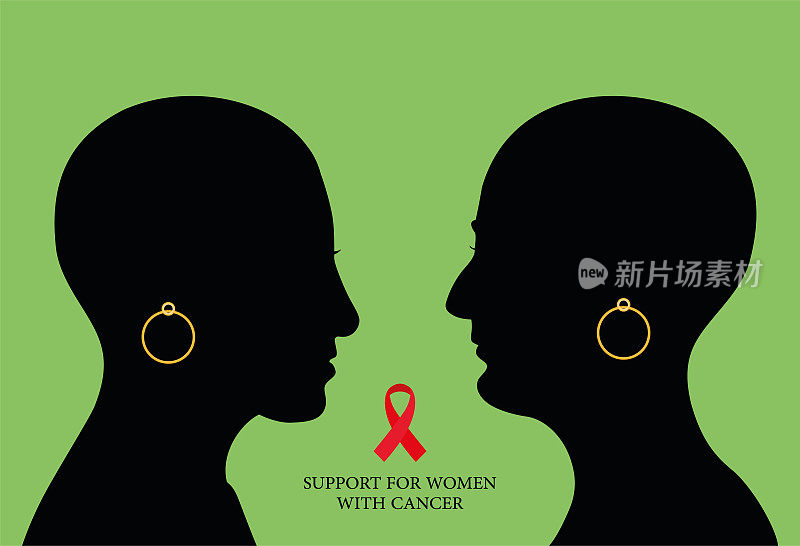 癌症支持与抗争，女性肖像剪影。
