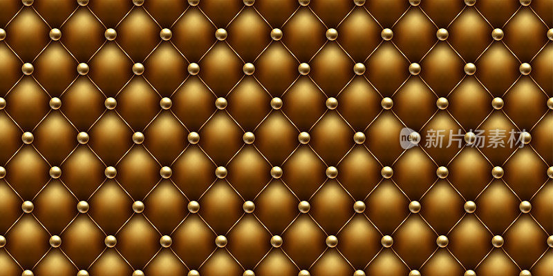 金色的彩色扣豪华皮革图案与黄金珠对角线波。矢量无缝溢价背景钻石形状元素，黄金珍珠球。豪华图案页填充，包装纸