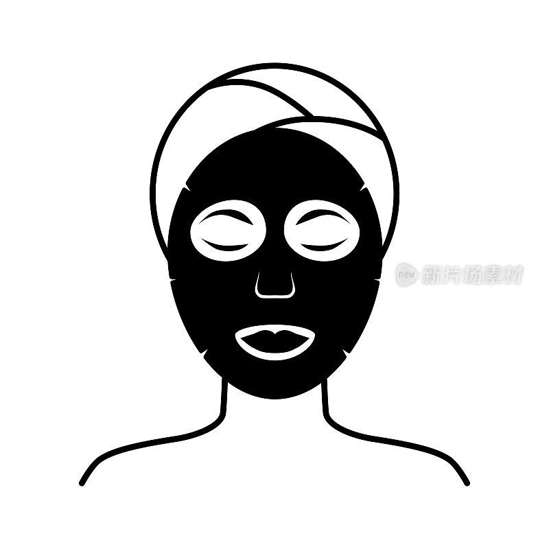 一个戴着化妆面具，头上缠着毛巾的女孩。美丽的过程。爱护面部和身体。矢量插图孤立在白色背景的设计和网页。