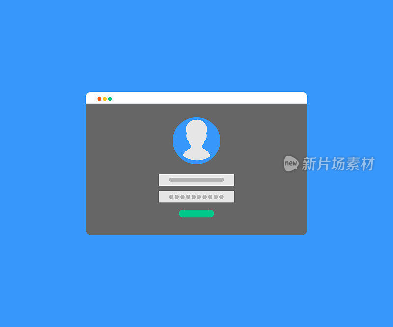 登录表单。带有登录页面的Web浏览器窗口。科技互联网网站站立矢量设计和插图。