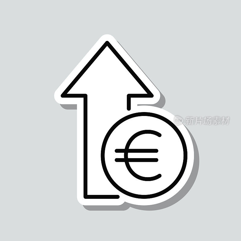欧元增加。图标贴纸在灰色背景