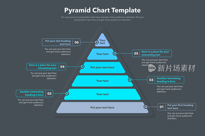 金字塔图模板用六个彩色阶梯-暗版