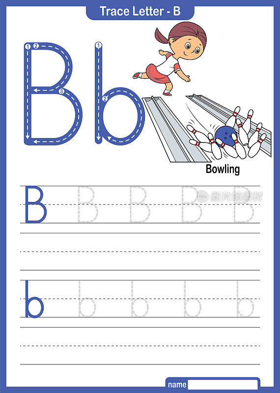 字母跟踪字母A到Z学龄前工作表与字母B保龄亲矢量