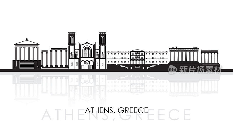 希腊雅典的轮廓天际线全景图