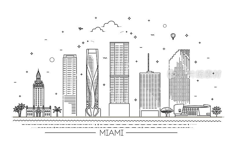 迈阿密城市的横幅在平线时髦的风格