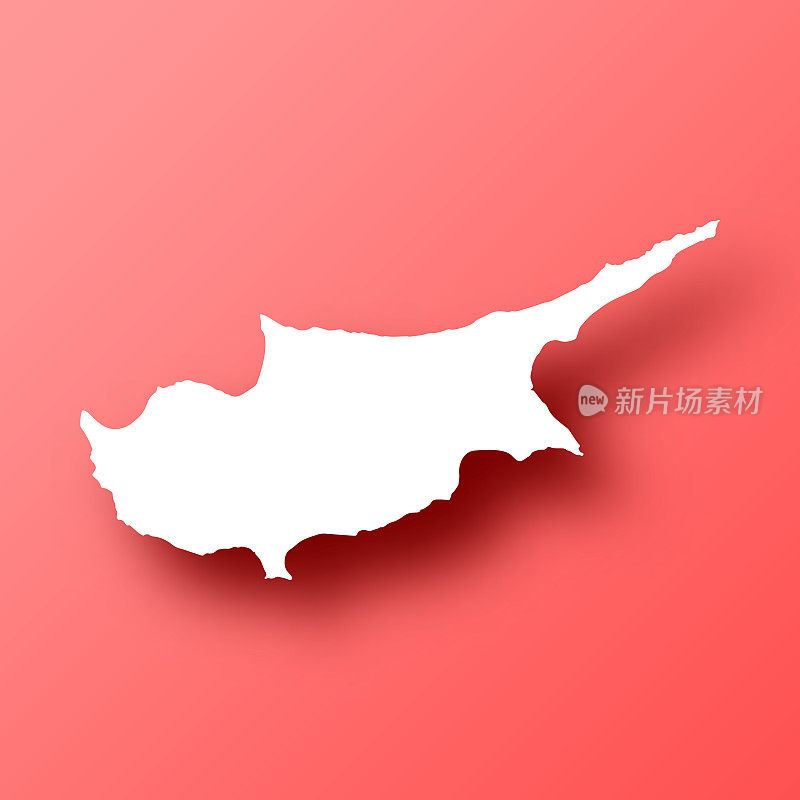 塞浦路斯地图红色背景与阴影