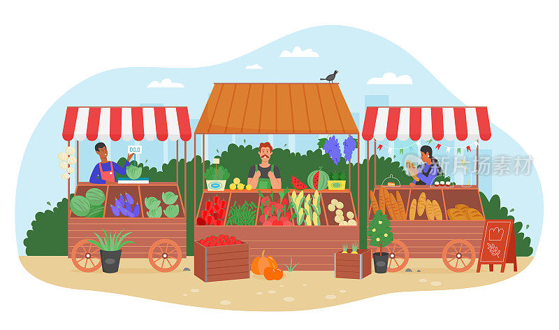 当地农贸市场、乡村集市买卖有机产品、水果和蔬菜